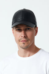 Leder Basecap Lammnappa schwarz