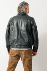 Kurze Herren Lederjacke mit Bund,  aus echtem Lammnappa Petrol schwarz