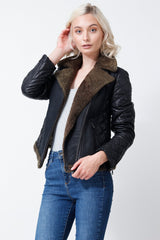 Damen Biker Lammfelljacke kurze schwarz leicht-Reißverschluss Christ Leipzig Leder-Schmidt