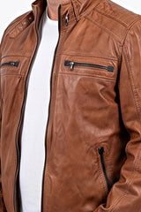 Herren Biker Lederjacke in Cognac