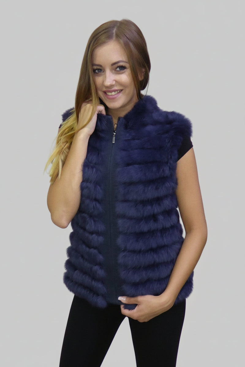Damen Pelzweste aus Kaninchen in blau