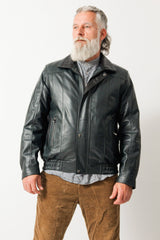 Herren Lederblouson mit leichter wattierung aus Lammnappa Petrol schwarz