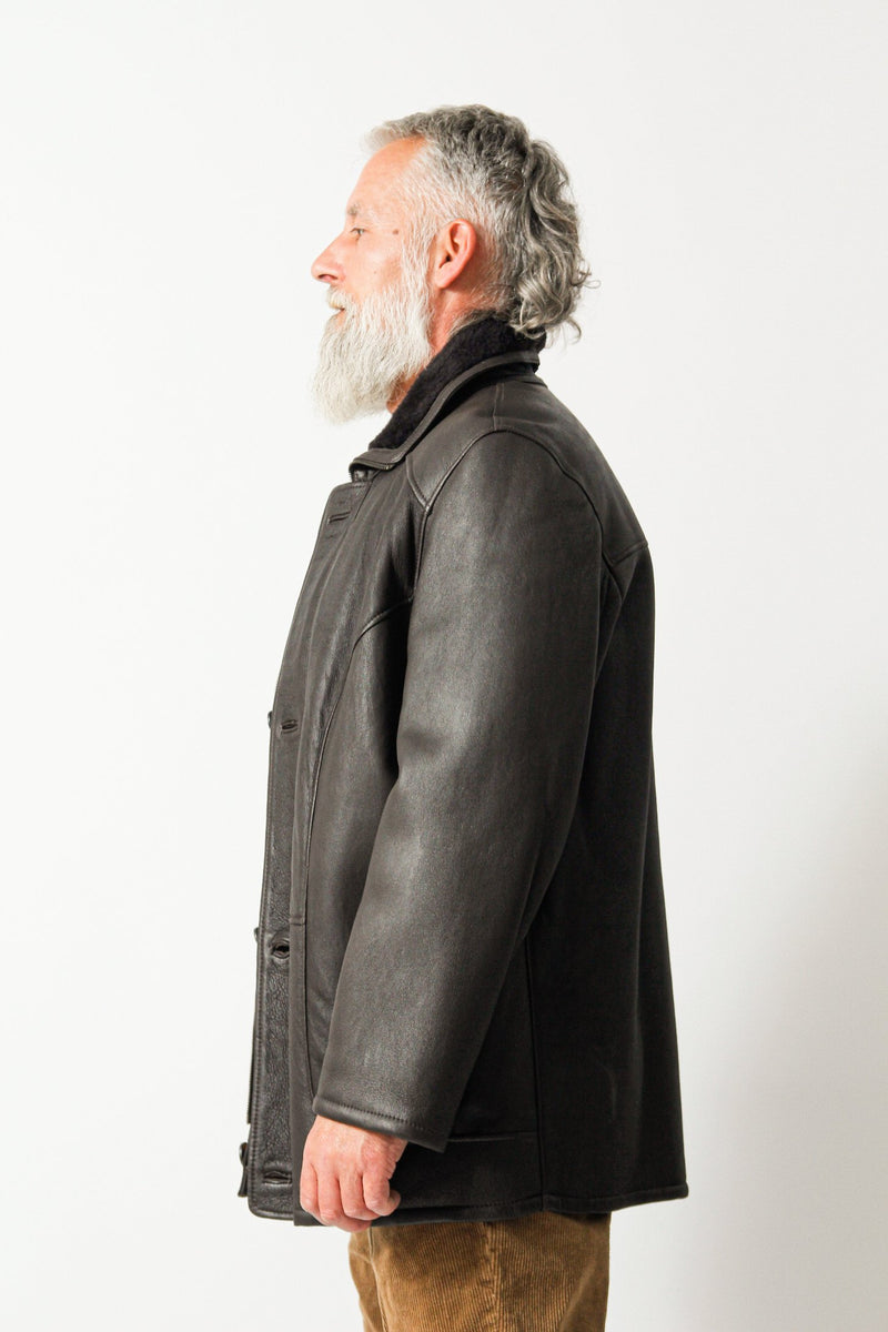 Echte Halblange Herren Winter Lammfelljacke  in nappalan braun gefärbt