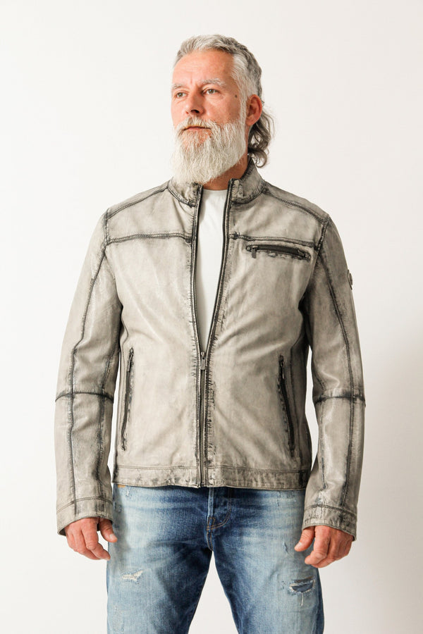 Dünne leichte Herren Lederjacke Lammnappa in hell Grau Vintage Optik