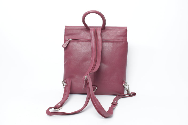 Praktischer Rindnappa Lederrucksack in rot und blau mit vergrößerung Funktion