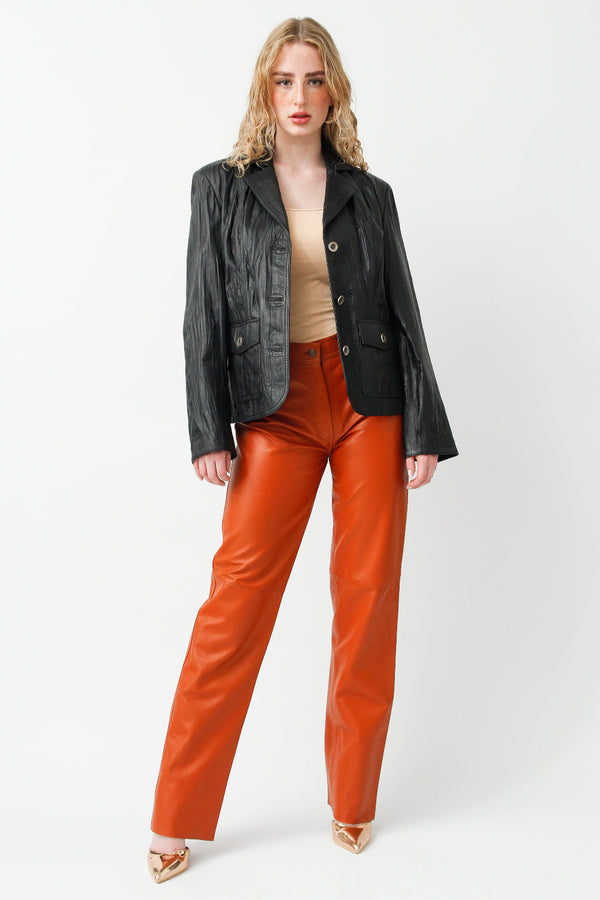Damen Leder Blazer schwarz