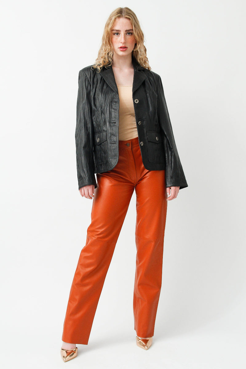 Damen Leder Blazer schwarz