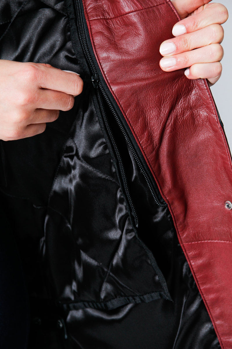 Damen Herbst Winter Lederswinger Lammnappa schwarz mit rot und  Kapuze