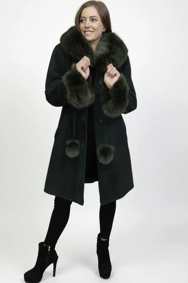 leichter lange Damen Lammfelljacke tannengrün