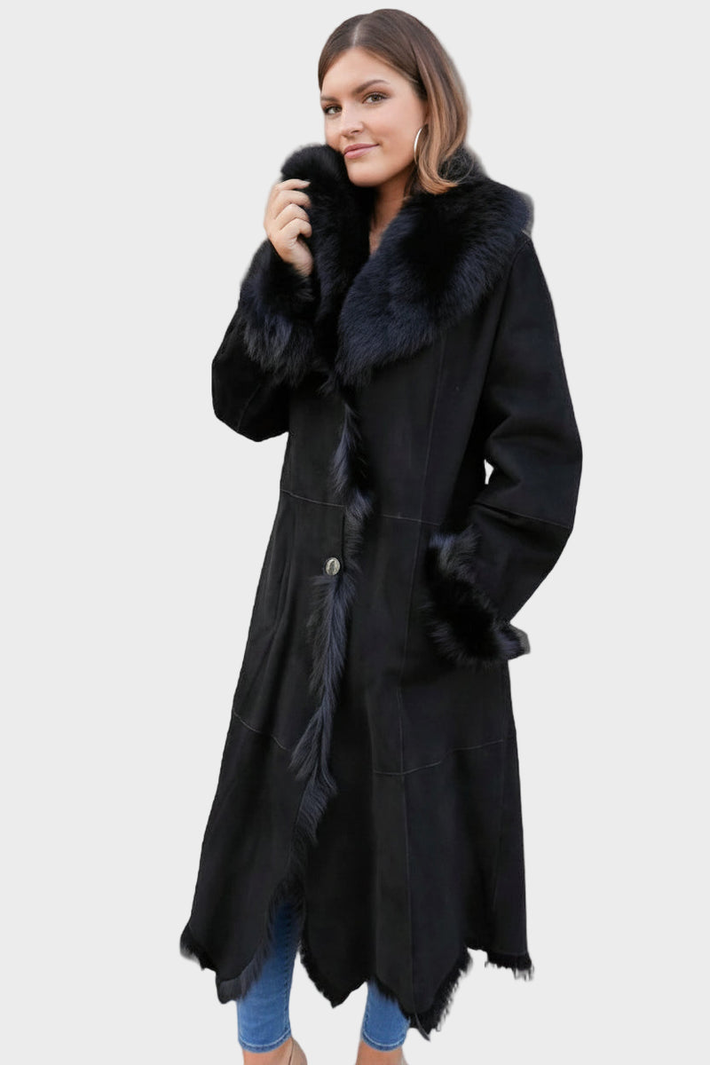 Ziegenfell Mantel Damen schwarz naturgewachsen