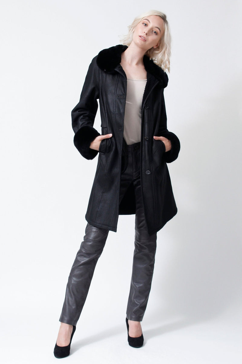 Mantel Damen Schwarze Reversibel Vespucci Lammfellmantel Christ