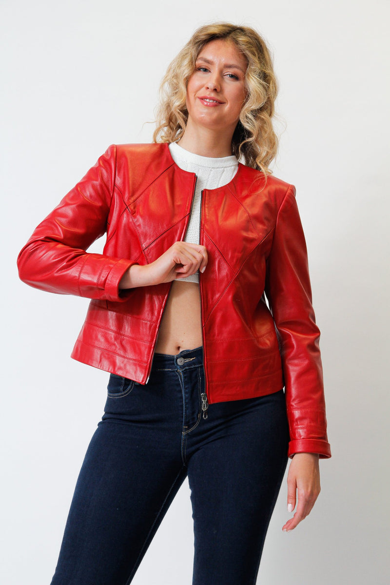Kurzer Sommer Leder Bolero  Rot aus super Lammnappa ohne Kragen