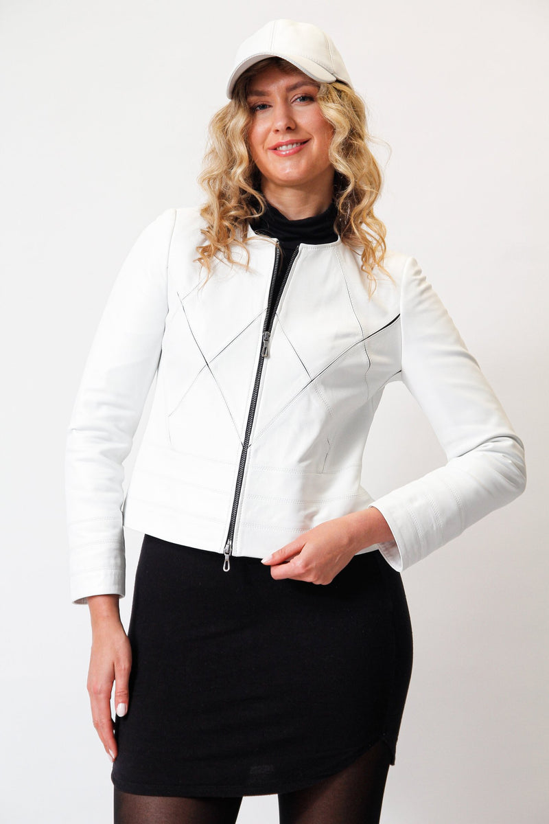 Damen Sommer Leder Bolero  weiß aus super Lammnappa ohne Kragen