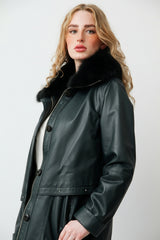 Damen Lederparka (petrol) mit Blaufuchs-Kragen
