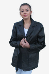 lange Damen Lederjacke dunkelbraun mit Pelzkragen