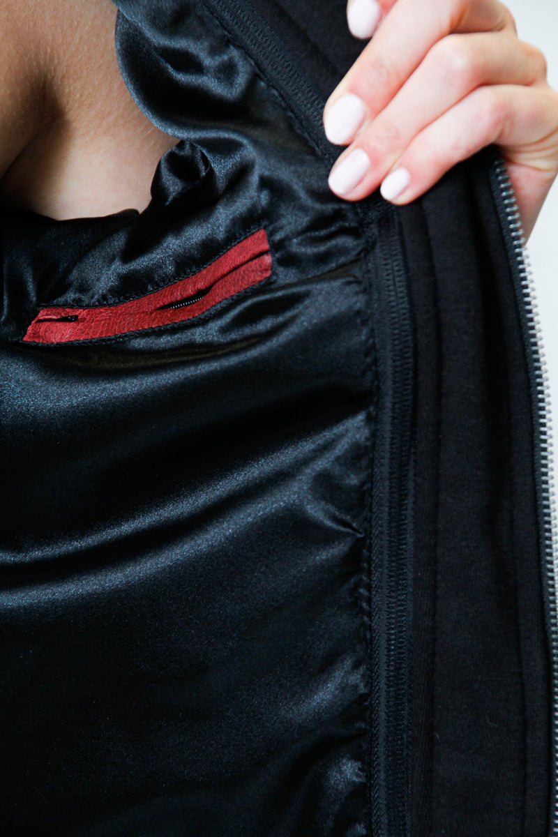 Kurze  Damenlederjacke aus Lammnappa Rot vintage Look mit Stoffkapuze abtrennbar