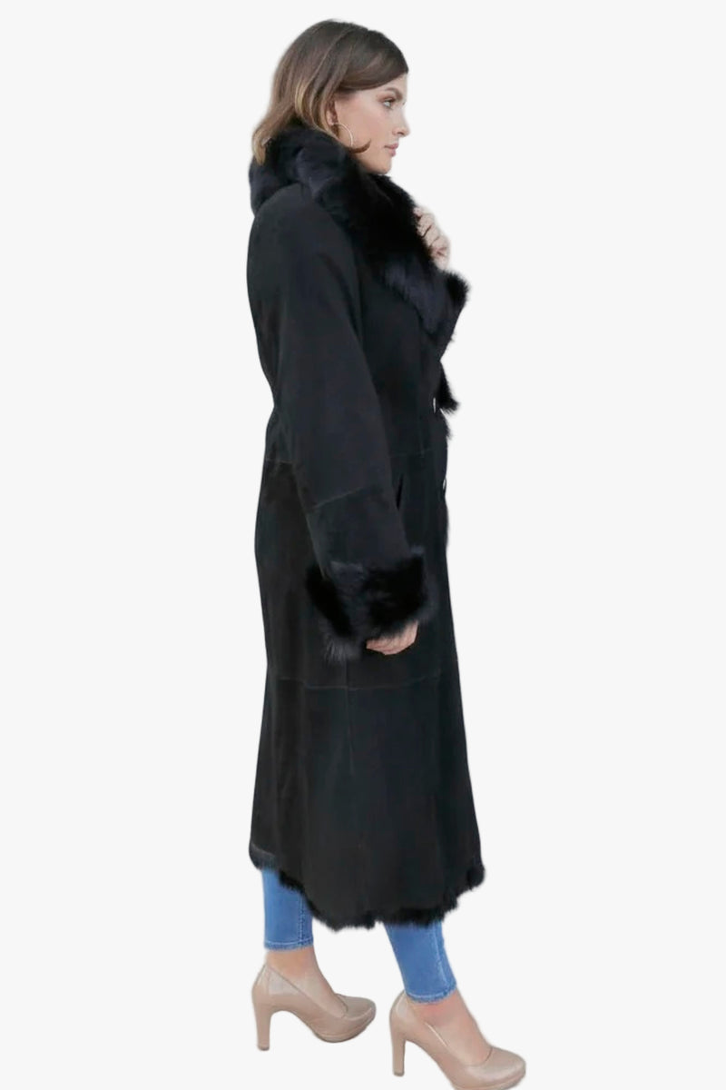 Ziegenfell Mantel Damen schwarz naturgewachsen