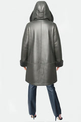 Lange Damen Lammfelljacke mit Kapuze