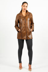 leichte echte Damen Lederjacke antik braun Lammnappa Stehkragen