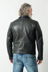 Herren Bikerstyle Lederjacke aus Neuseelandlammnappa in schwarz mit Kapuzenhoody abnehmbar