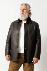 Echte Halblange Herren Winter Lammfelljacke  in nappalan braun gefärbt