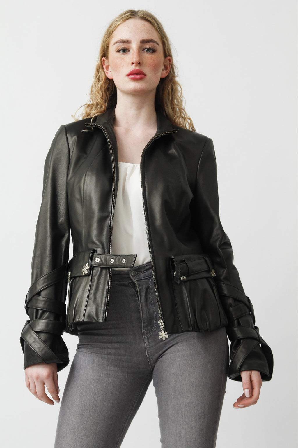 Schwarze Lederjacke Lederjacke Mit GÃ¼rtel Damen Di Pelle Damen - Main Image