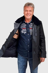 unwattierte lange Herren Lederjacke mit Lammfellkragen