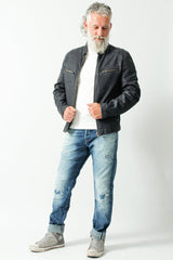 echte dunkel blaue echte Herren Lederjacke Lamm-Velour, Stehkragen