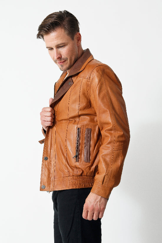 kurze Herren Lederjacke Berlin baun cognac Blouson