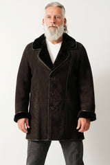 Längere echte Herren Winter Lammfelljacke in Pelzvelour braun zum knöpfen