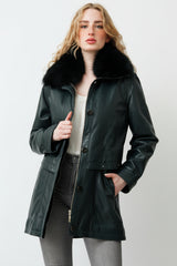 Petrol Damen Leder-Parka