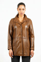 lange braune echte Damen Lederjacke