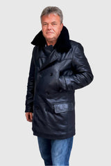 echtes schwarze Herren Lederjacke doppelreier