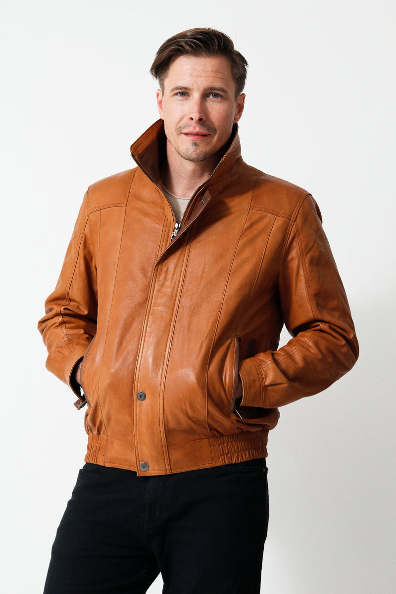 Herren Lederjacke Blouson cognac kurz Lammnappa