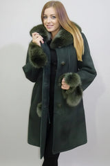 leichter lange Damen Lammfelljacke tannengrün