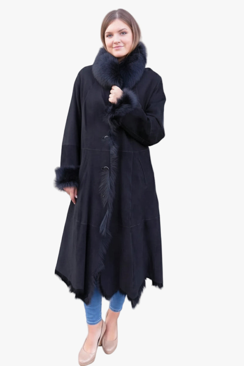 Ziegenfell Mantel Damen schwarz naturgewachsen