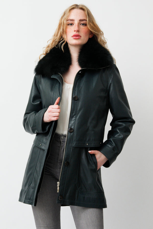 Petrol Damen Leder-Parka