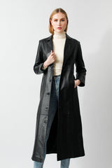 Damen Übergangsmantel zum knöpfen aus Lammnappa schwarz tailliert mit Schlitz