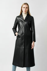 Damen Übergangsmantel aus Lammnappa schwarz tailliert mit Schlitz zum knöpfen