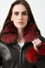 Lange Damenlederjacke mit Blaufuchs