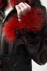 Lange Damenlederjacke mit Blaufuchs
