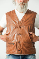 Sportliche leichte Herren Lederweste aus Lammnappa in cognac vintag Look