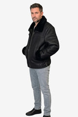 echte kurze schwarze herren Lammfell-Jacke, Kragen mit 2 Riegel, Seiten Riegel, 2 Innentaschen