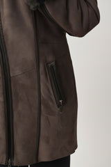 echte gewachsene Damen Lammfelljacke mit Reißverschluss aus Merinofell, Einschubtasche