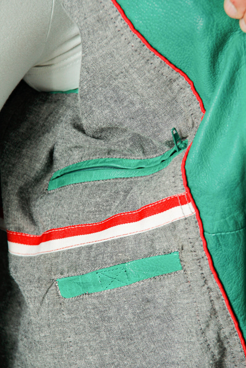 Kurze grüne Herren Bikerstyle Lederjacke in Lammnappa mit Stehkragen