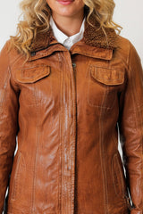 echte kurze taillierte Damen Lederjacke sportlich aus Lammnappa in vintage Braun