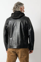 Herren Biker Lederjacke aus Kalsnappa robust in schwarz und hoodie