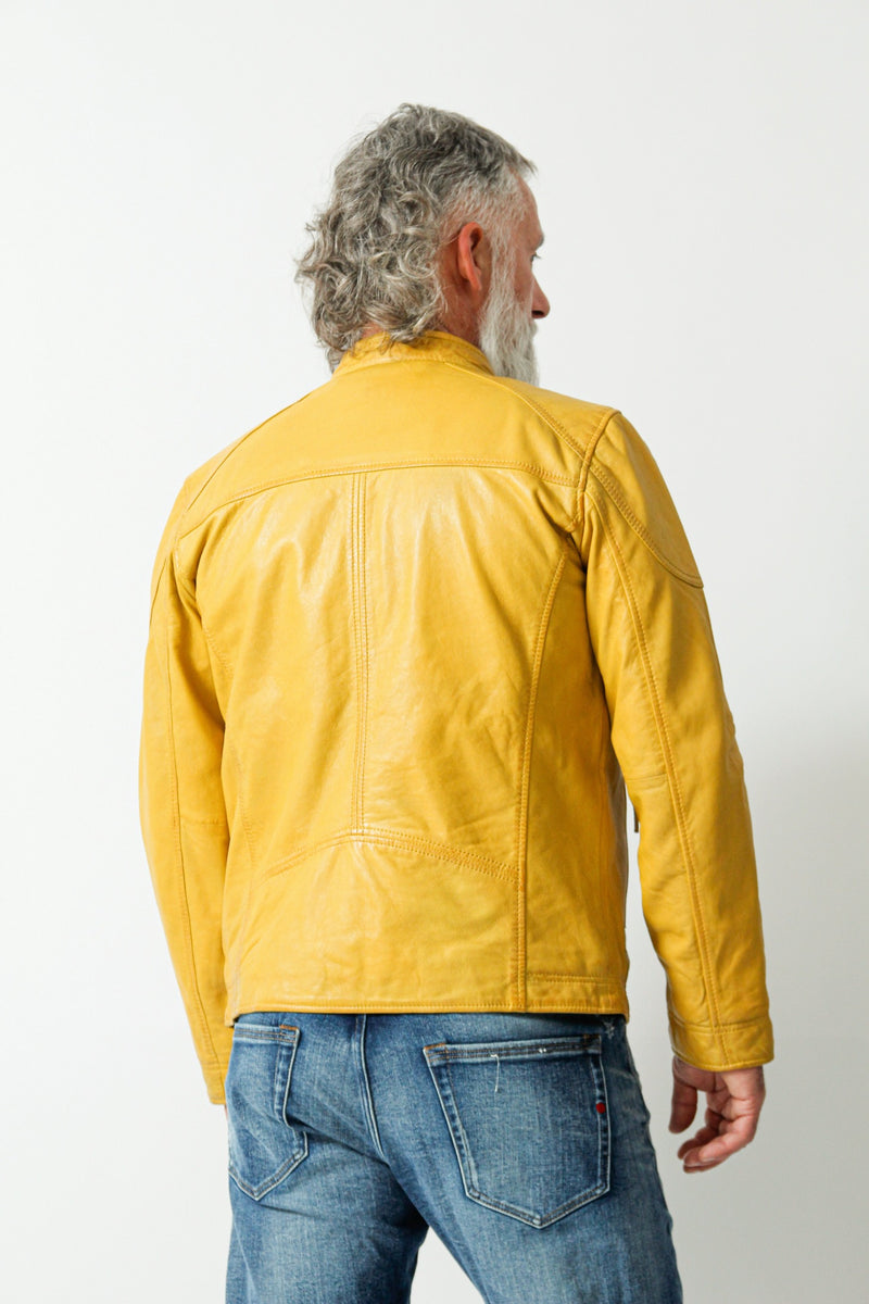 Kurze Herren Biker Style Übergangs Lederjacke Lammnappa in Yellow gelb