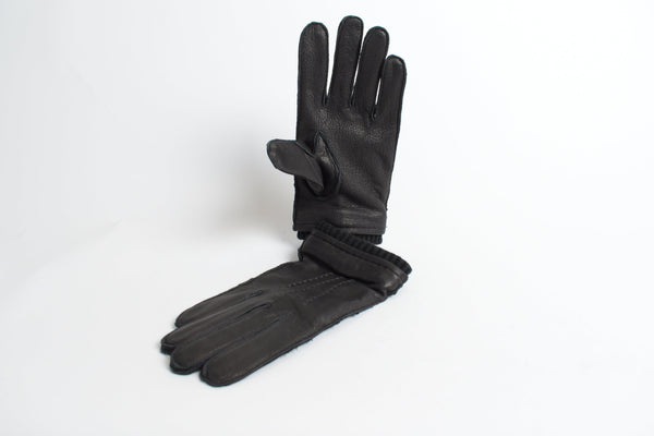 Herren Finger Lederhandschuhe schwarz aus Ziegennappa mit Wollfutter