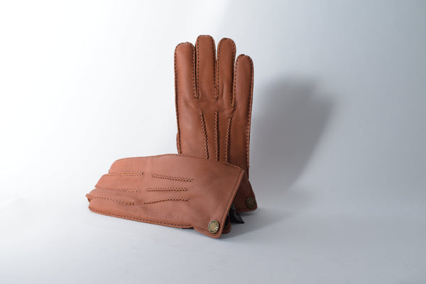 Herren Finger Hirschlederhandschuh  in whisky mit Fleecefutter